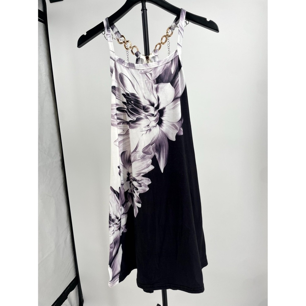 Womens Halter Dress White Floral Cotton Chain Strap Sleeveless Summer Beach